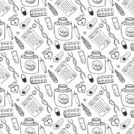 Hand drawn medicine seamless pattern Doddle sketch healthcare