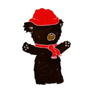 cartoon cute black bear in hat and scarf N2