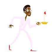 cartoon frightened man walking with candlestick N5
