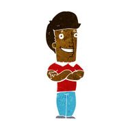 cartoon man with folded arms grinning N6