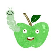 cartoon apple with bug N16