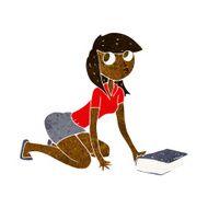 cartoon girl picking up book N7