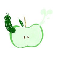 cartoon apple with bug N18