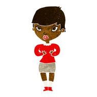 cartoon woman gesturing at self N16