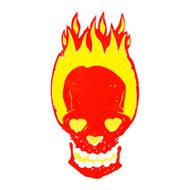 cartoon flaming skull with love heart eyes N2