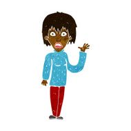 cartoon shocked woman waving hand N6