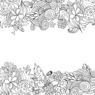 Hand drawn floral vector doodle top and down border card