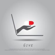 hand hold drug from laptop vector icon