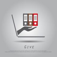 hand hold folder from laptop vector icon