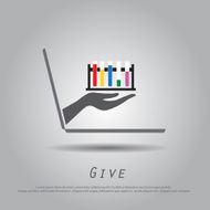 hand hold tube from laptop vector icon