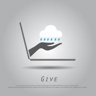hand hold cloud and rain from laptop vector icon