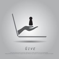 hand hold key hole from laptop vector icon