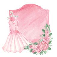 Watercolor pink dress roses decor badge Vintage card