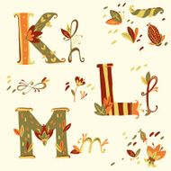 Floral bright hand drawn vector alphabet and design elements Pl N2
