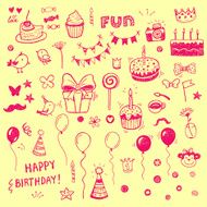 Birhday elements Hand drawn set