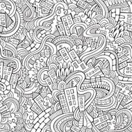 doodles hand drawn town seamless pattern N3