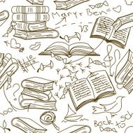 Seamless pattern of books and children&#039;s scribbles