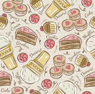 Background with cupcake ice cream cake and cookie