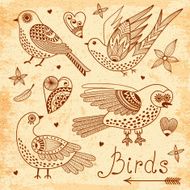 Vector set birds and hearts