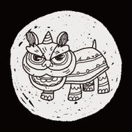 Chinese New Year The dragon and lion dancing head doodle N24