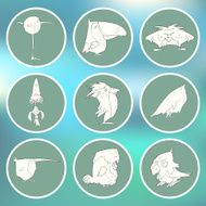 Set of hand drawn vector retro cartoon birds on flat