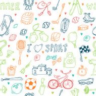 Seamless pattern with hand drawn sport equipment I love N2