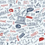 Social Media Word Icon seamless pattern Doodle sketchy Notepaper