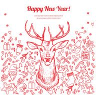 Christmas card with deer in vector doodle hand drawn element