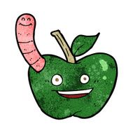 Cartoon Apple With Worm N43