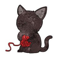 cartoon cute black cat playing with ball of yarn N5