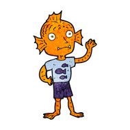 cartoon waving fish boy N7