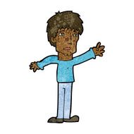 cartoon worried man reaching out N11