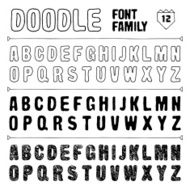 Doodle vector font family 12 on dark Black and white