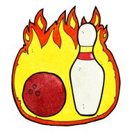 ten pin bowling cartoon symbol with fire N3