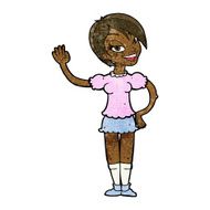 cartoon waving woman N84