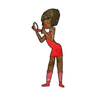 cartoon woman applying lipstick N11