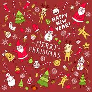 Happy new year doodle set Vector illustration N2