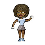 cartoon waving woman wearing spectacles N7