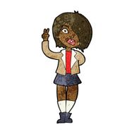 cartoon cool girl giving peace sign N7