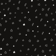 Hand drawn seamless doodle pattern of stars and lightnings