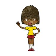 cartoon waving woman N85