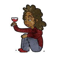 cartoon unhappy woman with glass of wine N7