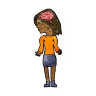 cartoon clever woman shrugging shoulders N6