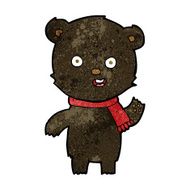 cartoon waving black bear cub with scarf N3