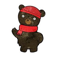 cartoon black bear in winter hat and scarf N3