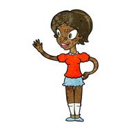 cartoon waving woman N91