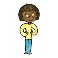 cartoon woman gesturing at self N17