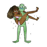 cartoon swamp monster carrying woman in bikini N7