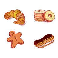 hand drawn sketch confections dessert pastry bakery products donut pie N2