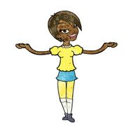 cartoon woman making open arm gesture N6
